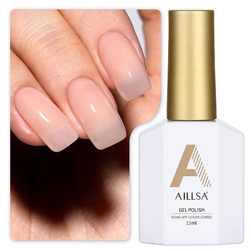 AILLSA Nude Gel Polish - Jelly Gel Nail Polish Nude Pink Translucent Soak Off U V Gel Polish Neutral Color Nail Gel Polish for Nail Art French Manicure at Home 0.51 Fl Oz GB60 - Image 1