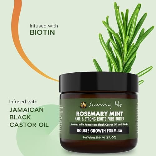 Sunny Isle Rosemary Mint Hair and Strong Roots Butter 2oz | Infused with Biotin & Jamaican Black Castor Oil | Strengthen and Nourish Hair | Dry Scalp, Split Ends - 2 Fl Oz (Pack of 1) thumbnail 6