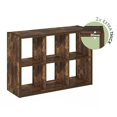 Furinno Cubicle 6-Cube Book Shelf, Extra Thick Frame Bookshelf, Amber Pine | 14.6" x 44" x 30", Horizontally & Vertically Reversible Bookcase with Open Back, for Living Room, Bedroom, Home Office thumbnail 10
