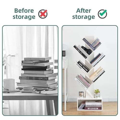 Yoobure Tree Bookshelf, 6 Tier Small Book Shelf Retro Floor Standing Bookcase, Wood Book Storage Organizer Rack, Tall Narrow Bookshelves for Corner/Bedroom/Living Room/Home Office, White thumbnail 6