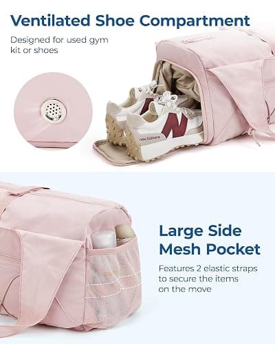 BAGSMART Sporttasche für Damen, leichte Reisetasche mit Schuhfach, Weekender mit Nassfach, Workout-Yoga-Tragetasche, Rosa thumbnail 5