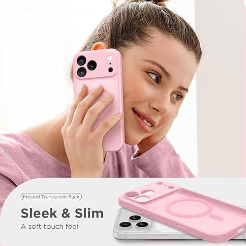 CAPRARO Magnetic for iPhone 17 Pro Case, Upgraded [Full Camera Protection] [Compatible with MagSafe] Protective Translucent Matte Women Girl Phone Case Cover, Peach Pink thumbnail 8