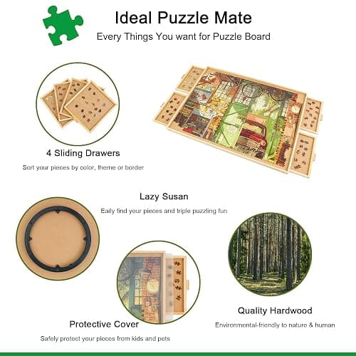 ALL4JIG 1500 Pieces Rotating Puzzle Board with 4 Drawers and Cover,25"x34" Portable Wooden Jigsaw Puzzle Table for Adults,Lazy Susan Spinning Puzzle Boards Birthday Gift for mom thumbnail 5