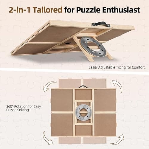 ALL4JIG 1500 Pieces 2-in-1 Tilting & Rotating Puzzle Board for Adults Gifts, Wooden Jigsaw Puzzle Table with 4 Drawers, Portable Board with Lazy Susan and Cover, 25.2" x 34.2" thumbnail 3