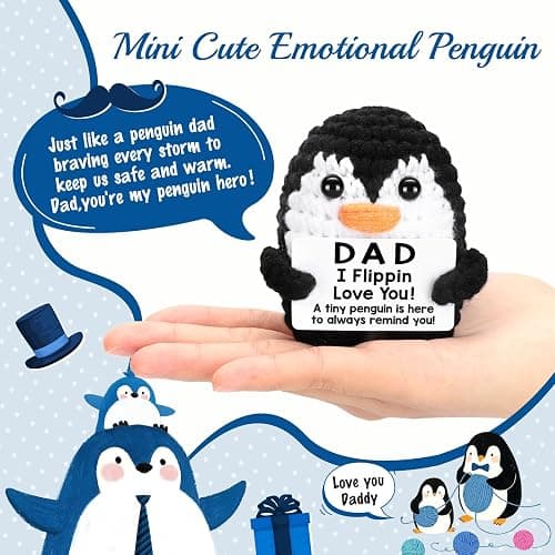 Fathers Day Dad Gifts from Daughter Son, Handmade Crochet Mini Penguin Birthday Gift for Father StepDad, Funny Gifts for Dad Birthday Father‘s Day Cute Decor, I Love You Dad‘s Emotional Small Present - Dad thumbnail 2