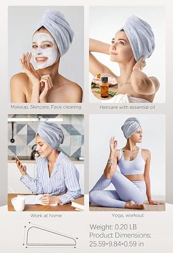 Hicober Microfiber Hair Towel, 3 Packs Hair Turbans for Wet Hair, Drying Hair Wrap Towels for Curly Hair Women Anti Frizz (Grey,Blue,Grey) thumbnail 6
