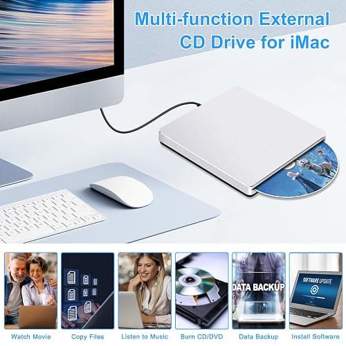 Guamar USB 3.0 Superdrive for Apple: External CD Drive for Mac MacBook Plug & Play Portable DVD Player Burner for Laptop PC Windows with USB-C Adapter/Carrying Case - Aluminum Silver thumbnail 4