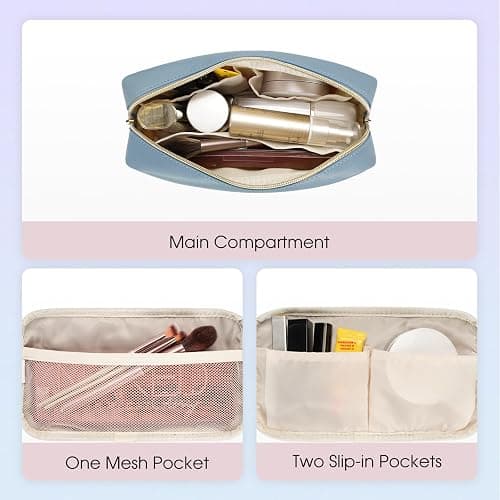 Wandering Nature Makeup Bag for Purse Cosmetic Bags for Women Make Up Organizer Travel Pouch Pencil Case with Slip-in Pockets Vegan Leather,Patent Pending thumbnail 3