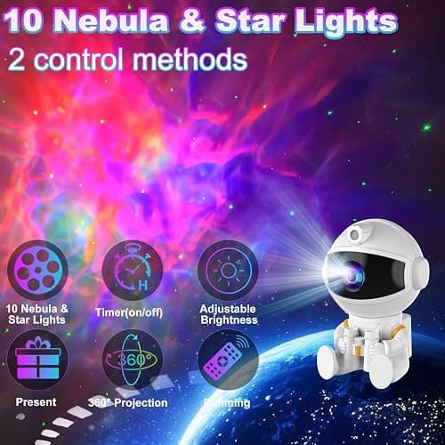 Astronaut Galaxy Night Light Projector for Bedroom - Star Lights Ceiling Projector with Remote Control & Timer, Upgrade LED Starry Lamp for Kids Boys Girls Room Decor, Unique Christmas Birthday Gifts thumbnail 5