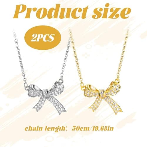 Watlikeup Women's & Girls' 2 Pcs Gold & Silver Butterfly Bow Necklace, Casual Elegant Sterling Silver Bow Necklace, Alloy, Stainless Steel, 24 inches, NECKLACE thumbnail 2