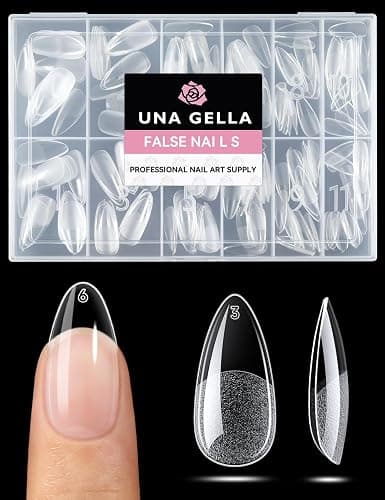 UNA GELLA Almond Nail Tips Medium 216pcs X-Soft Gel Press On Nails | 12 Sizes Fake Nails, Natural Fit, Lightweight Design, DIY Nail Art, Extensions, French Styles and Salon Looks - Image 1