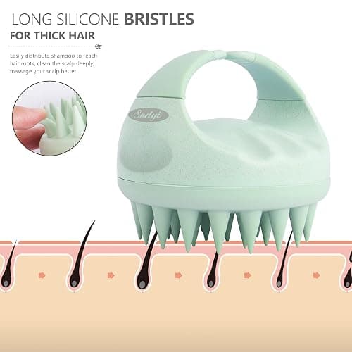 Sndyi Scalp Massager Shampoo Brush, Scalp Scrubber with Soft Silicone Bristles, Scalp Exfoliator for Dandruff Removal, Scalp Massager for Hair Growth, Wet Dry Hair Brush for Scalp Care, Green thumbnail 3