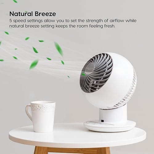 IRIS USA WOOZOO Fan with Remote, Oscillating, Desk, Table Air Circulator, Globe Fan, 5 Speeds, 82ft Max Air Distance, 90° Adjustable Tilt, 30 db Low Noise, New 2023 Model - 5 Speed Fan - White thumbnail 6