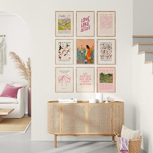 9pcs Christian Wall Art Bundle in Pink Bible Verse Paintings Pictures Wall decor Jesus Poster Printing Artworkfor Girls Room Christian Housewarming Gift Fashionable college style Home Decoration thumbnail 3