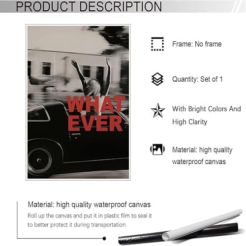 Vintage Black And White Canvas Poster Both Hand Out Of Car Window Woman Wall Art Trendy Feminist Aesthetic Photography Pictures Painting For Living Room Bedroom Bar Cart Wall Decor 12x16in Unframed thumbnail 2