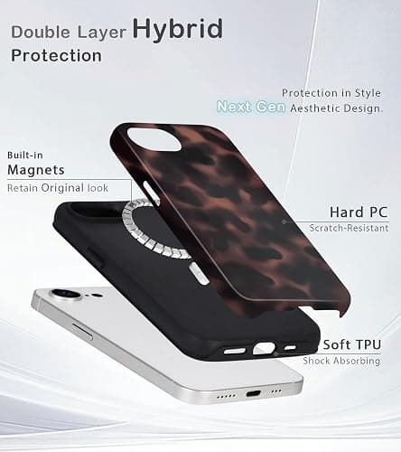 Amzfield Magnetic for iPhone 16e Case - Tortoise Shell with Leopard Amber Print, Compatible with MagSafe, Cute Aesthetic Shockproof 2-in-1 Hybrid Phone Case for Women, Brown thumbnail 2