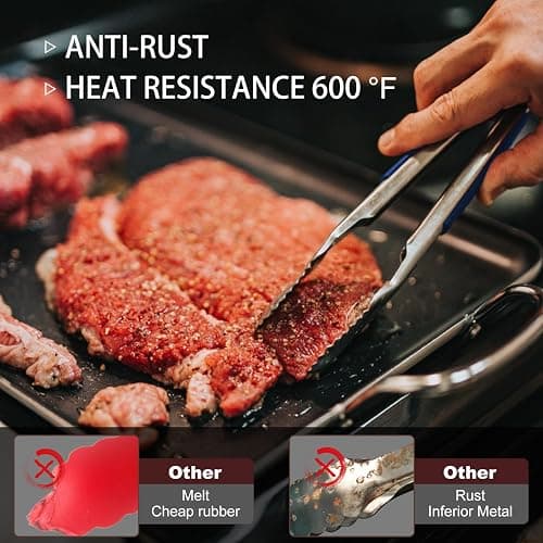 Tongs For Cooking - Heat Resistant 600 Degrees Stainless Steel Kitchen Tong, Heavy Duty Metal Locking Tongs - For Food,Salad, grilling, BBQ 7",9" & 12 inch, set of 3 Dishwasher Safe Blue thumbnail 5