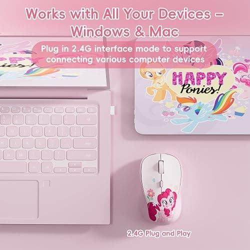 My Little Pony Pinkie Pie Rechargeable Wireless Mouse - 4-Button Silent Click Mouse with 3 Adjustable DPI (1000/1200/1600), 2.4GHz Wireless for Windows/Mac - Compact & Ergonomic Design, Pink thumbnail 6