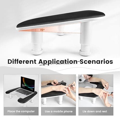 JODSONE U-Shaped Black Arm Rest for Nails Tech with Rotating 360°Built-In Phone Holder and Adjustable Nail Arm Rest Detachable Manicure Hand Rest for Salon Design thumbnail 4