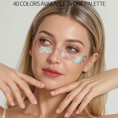 FANDAMEI 40 Colors Face Glitter, Face Paint Glitter Gel - Face Glitter for Women Girls, No Glue Needed, Multi-Purpose Glitter Makeup for Hair Face Body Halloween Rave Carnival thumbnail 5
