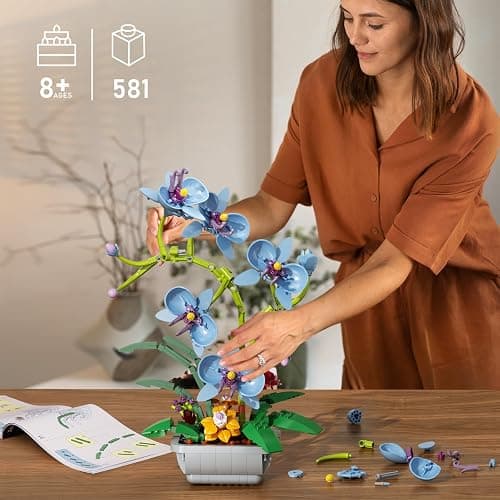 itshWOee Blue Orchid Flowers Bouquet Building Set, Botanical Collection Artificial Plant for Home Décor, Ideal Gifts for Mother's Day, Anniversary, Birthday thumbnail 6