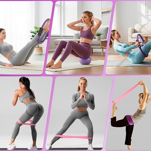 Pilates Ring Ball Equipment Kit - 27Pcs, 12" & 14" Magic Circle Workout Rings, 9.8" Exercise Balls, Workout Cards, Resistance Bands, Women Yoga Essentials Set for Beginners, Home Reformer Accessories thumbnail 7