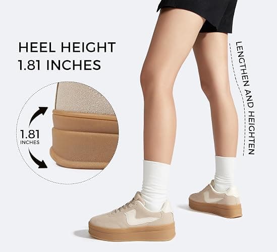 LUCKY STEP Women's Platform Fashion Sneakers Thick Sole Suede Genuine Leather Classic Rubber Gum Sole Low Top Casual Walking Shoes thumbnail 7