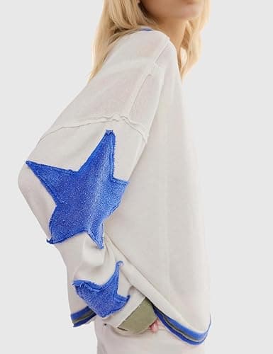 WINSASI Women Cotton Oversized Shirts Lightweight Long Sleeve Crewneck Star Pullover Sweatshirt Hoodies 2025 Spring Clothes thumbnail 2