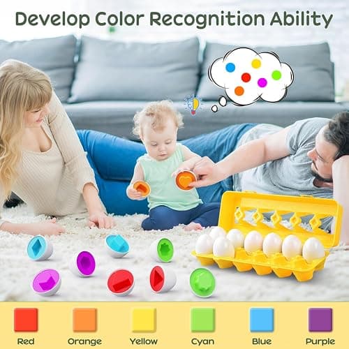 CPSYUB Matching Eggs Toys Christmas Basket Stuffers Color & Shape Recognition, Easter Eggs Toys for Baby Easter Travel Bingo Game, Sensory Early Learning Fine Motor Skills for Year Old Kids(Yellow) thumbnail 4