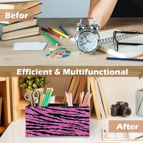 DILSJ Hot Pink Zebra Print Pen Pencil Holder Organizer for Desk, Mcbling Room Decor, Y2k Decor Mcbling Wooden Box Signs for Home Office Desk Tabletop Decoration thumbnail 6