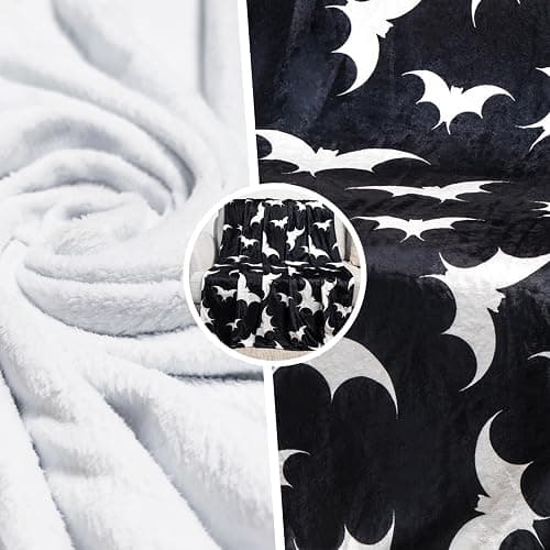 Gothic Bat Pattern Throw Blanket - Soft Flannel, Spooky Home Decor for Couch & Bed (50" x 60"). thumbnail 4