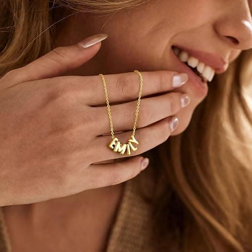 M MOOHAM Mothers Day Gifts - Custom Name Necklace 14K Gold Plated Necklace Personalized Monogram Pendant Name Necklaces for Women Trendy Jewelry Gifts for Women Mom Her Birthday Gifts thumbnail 3
