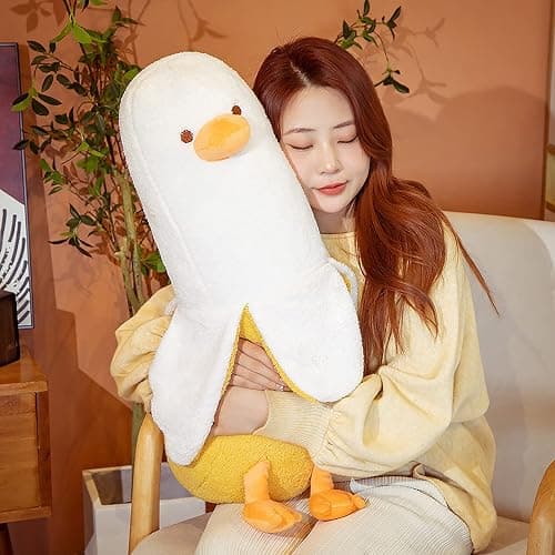 PEACH CAT Banana Duck Plush Toy Cute Plushie Hugging Plush Pillow Duck Stuffed Animal for Girls and Boys White 35.4" thumbnail 6