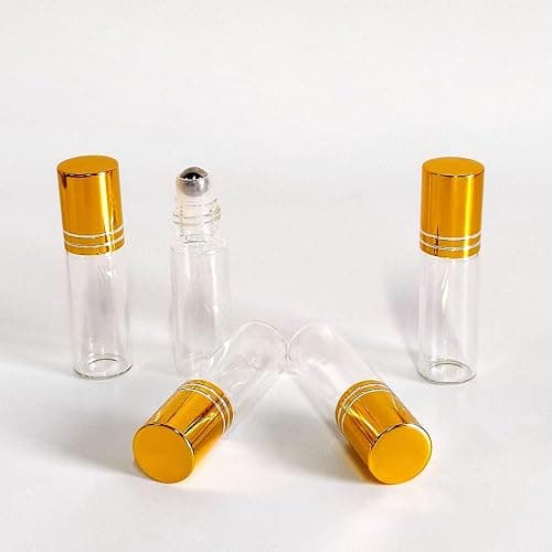 PYAWI 50 PCS 5ml Clear Glass Essential Oil Roller Bottles with Stainless Steel Roller Ball,Gold Caps,for Travel Perfume-2 Funnels, 2 Dropper, 1 Opener (5ml) thumbnail 3