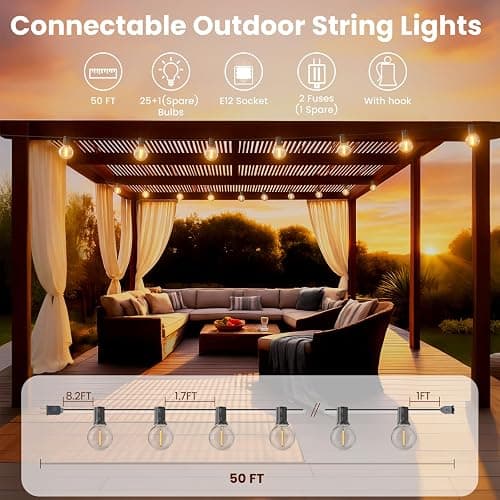 RTTY Outdoor String Lights 50ft, G40 Led Patio Globe Lights with 26pcs Plastic Bulbs, Shatterproof Waterproof Connectable Hanging for Porch Cafe Bistro Backyard Gazebo Balcony Deck Party thumbnail 2