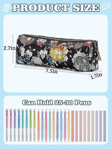 Bigmeta Floral Embroidery Pencil Case for College Girls - Cute Pencil Pouch with Smooth Zipper, Aesthetic Pen Bag for Students Back-to-School Birthday Gifts, Black thumbnail 3