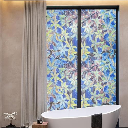 JOLIHOME Gebeizt Glas Fensterfolie Privatsphäre Fenster Aufkleber Blume und Blatt-Muster Dekorativ Mattiert Anti UV Statisch Haftend Vinyl-Folie Rolle für Haus Schlafzimmer Schutz 44.5x200cm thumbnail 5