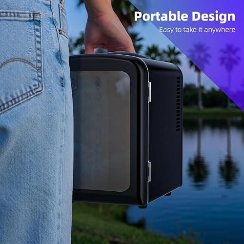Antarctic Star Mini Compact Refrigerator with Gaming Light, 4L Capacity/6 Cans Portable Mini Fridge, for Bedroom,Car,Office and Dorm, Small Cooler for Cosmetics, Beverage and Food, Black thumbnail 4