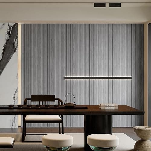 YU LI 3DH Peel and Stick PVC Slat Wall Panel 236"x15.75" Self-Adhesive Thick Faux Grey Wood Grain Wallpaper Panel 3D Soundproof Wall Panels for Walls & Ceilings thumbnail 3