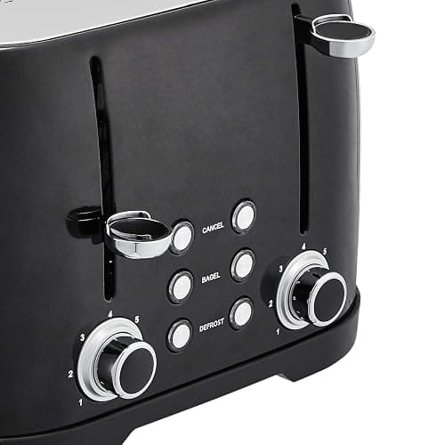 Amazon Basics 4 Slice Toaster, 6 Browning Settings, Removable Crumb Tray, Bagel and Defrost Function, Cancel Button, 1600W, Black thumbnail 5