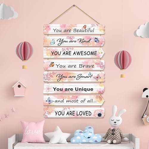 Paquesta Girls Room Decor Butterfly Wall Decor for Girls Bedroom Inspirational Wall Art for Kids Pink Wall Decorations Little Girl Toddler Room Wood Sign Nursery Room Decor (Butterfly) thumbnail 6