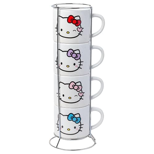 Silver Buffalo Sanrio Hello Kitty Faces and Hearts 4pc Ceramic Mug Stack Set, 10 Ounces - Image 1