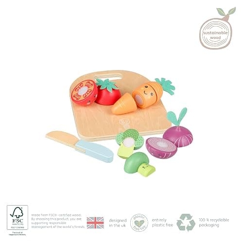 Happy Veggies Wooden Play Food for Kids - Kitchen Cutting Fruits Toys for Toddlers, Pretend Vegetables Gift for Boys and Girls - Early Development & Activity Toys by Orange Tree Toys thumbnail 7