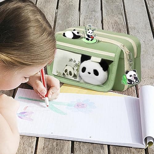 Large Capacity Panda Pencil Case, Multi-layer Cute Pencil Case for Girls, Zipper Pen Pouch Holder with Panda Keychain Brooch Notepad, Ka-waii Pencil Case, for Markers Erasers & Stationery Supplies thumbnail 7