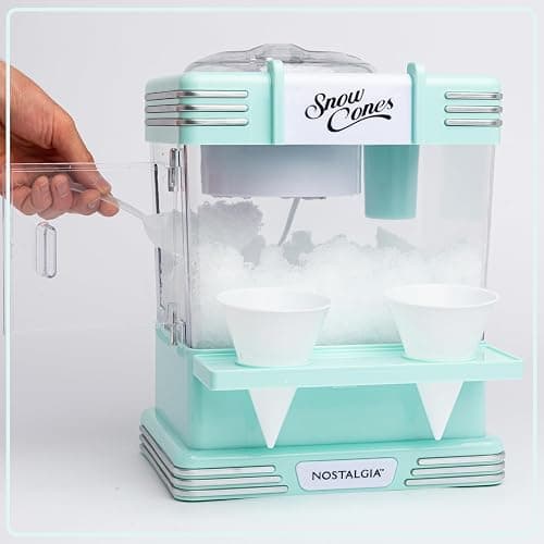 Nostalgia Snow Cone Shaved Ice Machine - Retro Table-Top Slushie Machine Makes 20 Icy Treats - Includes 2 Reusable Plastic Cups & Ice Scoop - Aqua thumbnail 7