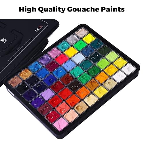 HIMI Gouache Paint Set, 56 Colors x 30ml Include 8 Metallic and 6 Neon Colors, Unique Jelly Cup Design in a Carrying Case Perfect for Artists, Students, Gouache Opaque Painting thumbnail 5
