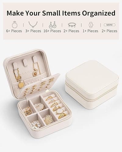Vlando Travel Jewelry Case with 16 Earring Plates,Small Travel Jewelry Organizer Box,Portable Display Storage Box For Rings Earrings Necklaces,Gift for Girls Women,White thumbnail 7