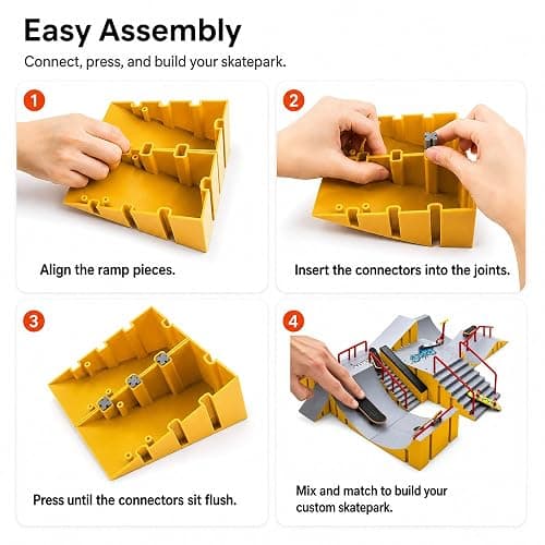14-in-1 Fingerboard Skate Park Toy Set for Kids with 8 Skateboards and Bike | Modular fingerboard skatepark, Multiple layouts, Smooth-edge ABS ramps, Half pipe and rails, Fits most standard fingerboards thumbnail 6
