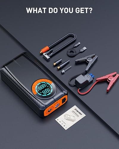 HIPOM Jump Starter with Air Compressor, Car Battery Jump Starter (8.0 Gas/7.0L Diesel), Battery Jumper Starter Portable Jump Box, 12V Portable Car Jump Starter with Tire Inflator, LED Light (Model) thumbnail 7