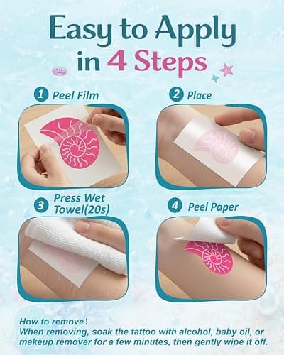 Mermaid Temporary Tattoos for Kids – 106 Cute Ocean & Mermaid Designs, Waterproof, Non-Toxic & Skin-Friendly, Easy to Apply, Perfect for Under the Sea Birthday Party Favors & Goodie Bags thumbnail 7
